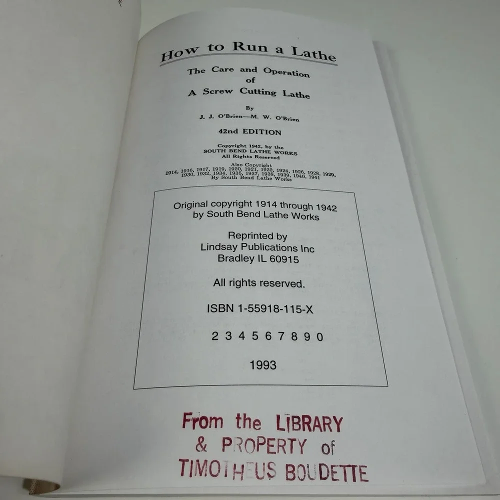 Vtg 1993 How to Run a Lathe South Bend Lathe Works Book